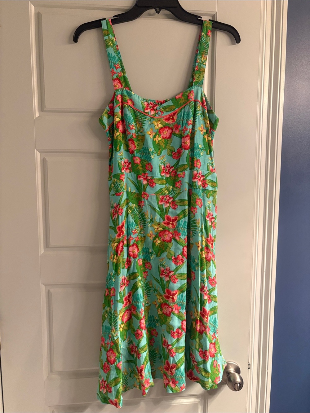 Matilda Jane Aqua Midi Dress with Pink Floral Print